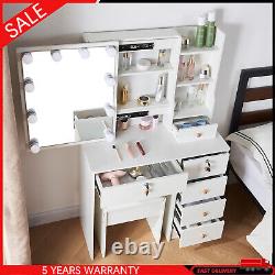 10 Bulbs Dressing Makeup Vanity Table with Stool & Sliding Mirror Set Dresser Desk