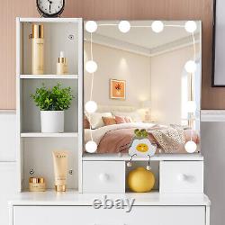 10 LED Light Mirror Small Vanity Set 2 Drawers &3. Shelves Dressing Makeup Table