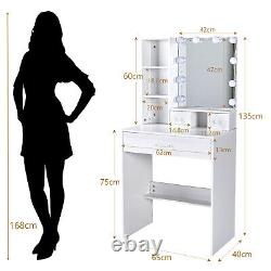 10 LED Light Mirror Small Vanity Set 2 Drawers &3. Shelves Dressing Makeup Table