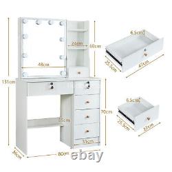 10 LED Lighted Mirror White Dressing Table 6Drawers Vanity Makeup Dresser +Stool