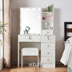 10 LED Lighted Mirror White Dressing Table 6Drawers Vanity Makeup Dresser +Stool