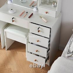 10 LED Lighted Mirror White Dressing Table 6Drawers Vanity Makeup Dresser +Stool