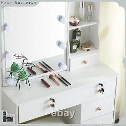 10 LED Lighted Sliding Mirror Dressing Table Set Makeup Desk with 6 Drawers Stool