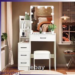 10 LED Mirror Dressing Table Vanity Set with Stool Storage Cabinet Drawer Shelf