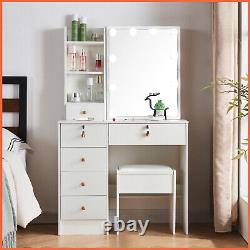 10LED Lighted Vanity Dressing Table Desk with Mirror Drawers & Shelves and Stool