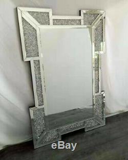 120x80 Diamond Crush Crystal Dressing Silver Wall Mirror Rectangle Gatsby Bling