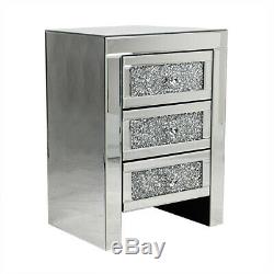 1x Mirrored Glass Crystal Bedside Tables & Cabinets Dressing Bed Room Furnitures
