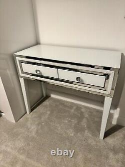 2 Draw Dressing Table WHITE GLASS Table Mirrored Vanity Console Table Dresser