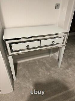 2 Draw Dressing Table WHITE GLASS Table Mirrored Vanity Console Table Dresser