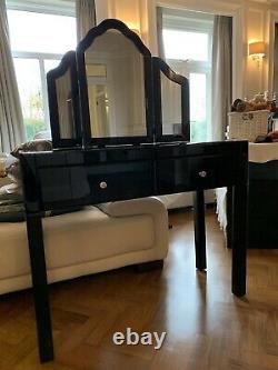 2 Drawer Black Glass Dressing Table With Mirror