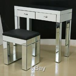 2 Drawer Dressing Table & Stool Set Mirrored Glass Vanity Dresser Bedroom