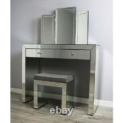 2 Drawer Mirrored Dressing Table Set Bedroom Vanity Make Up Desk Mirror with Stool
