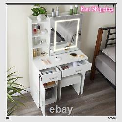 2 Drawers Dressing Table Vanity Set with Touch-control Mirror For Bedroom Makeup