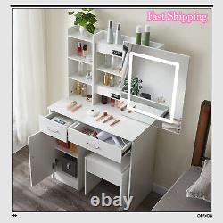 2 Drawers Dressing Table Vanity Set with Touch-control Mirror For Bedroom Makeup