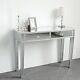 2-drawers Glass Dressing Table Mirrored Bedroom Make-up Console Vanity Table