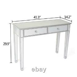 2 Drawers Glass Dressing Table Mirrored Bedroom Make-Up Console Vanity Table