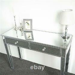 2 Drawers Glass Dressing Table Mirrored Bedroom Make-Up Console Vanity Table
