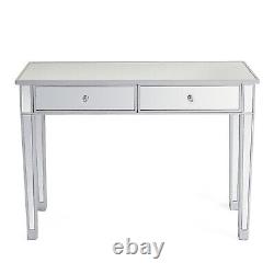 2-Drawers Glass Dressing Table Mirrored Bedroom Make-Up Console Vanity Table
