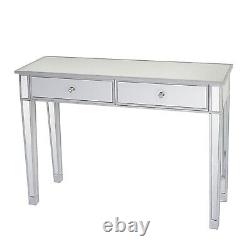 2-Drawers Glass Dressing Table Mirrored Bedroom Make-Up Console Vanity Table