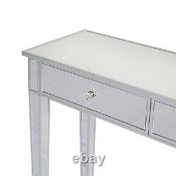2 Drawers Glass Dressing Table Mirrored Bedroom Make-Up Console Vanity Table UK