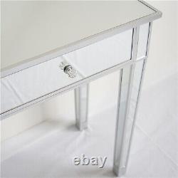 2 Drawers Glass Dressing Table Mirrored Bedroom Make-Up Console Vanity Table UK