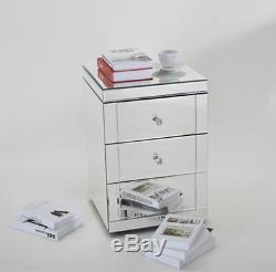 2 Drawers Glass Dressing Table Set / 3 Drawers Bedside Tables Cabinet Mirrored