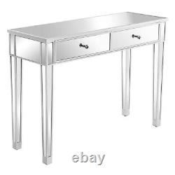 2 Drawers Glass Mirrored Makeup Dressing Table Sturdy Large Worktop Vanity Table