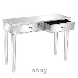 2 Drawers Glass Mirrored Makeup Dressing Table Sturdy Large Worktop Vanity Table