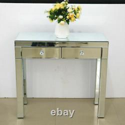 2 Drawers High Gloss Console Makeup Vanity Table Dresser Mirrored Dressing Table