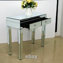 2 Drawers High Gloss Console Makeup Vanity Table Dresser Mirrored Dressing Table
