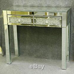 2 Drawers Mirrored Glass Dressing Table With Stool Mirror Console Furniture