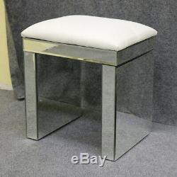 2 Drawers Mirrored Glass Dressing Table With Stool Mirror Console Furniture
