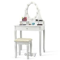 2 IN 1 Makeup Vanity Dressing Table Set Mirror LED Make Up Desk Cushioned Stool