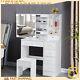 3 Color 10 Led Light Mirror Dressing Table Vanity Set With Stool White Makeup Desk