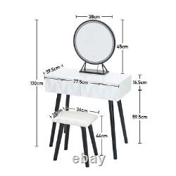 3 Piece LED Light Vanity Mirror 2 Drawer Dressing Table & Stool Set Writing Desk