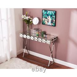 3D Glass Design Dressing Table Mirrored Bedroom Make-Up Console Vanity Table