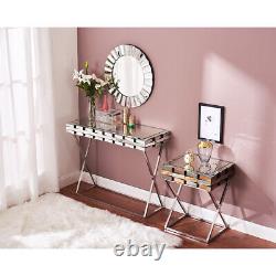 3D Glass Design Dressing Table Mirrored Bedroom Make-Up Console Vanity Table