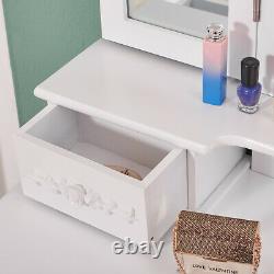 4 Drawers Makeup Dresser Dressing Table Cushioned Stool Folding Mirror Set UK