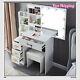 4 Drawers Vanity Makeup Table Dressing Desk And Stool Set And Led Lighted Mirror