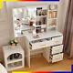 4 Drawers Vanity Table Makeup Desk Dressing Table With 10 Led Sliding Mirror