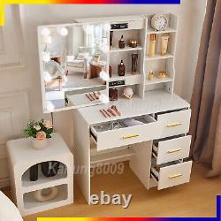 4 Drawers Vanity Table Makeup Desk Dressing Table With 10 LED Sliding Mirror