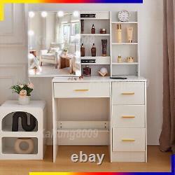 4 Drawers Vanity Table Makeup Desk Dressing Table With 10 LED Sliding Mirror