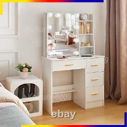 4 Drawers Vanity Table Makeup Desk Dressing Table With 10 LED Sliding Mirror