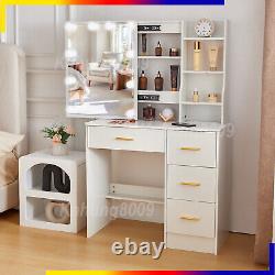 4 Drawers Vanity Table Makeup Desk Dressing Table With 10 LED Sliding Mirror