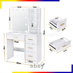 4 Drawers Vanity Table Makeup Desk Dressing Table With 10 LED Sliding Mirror