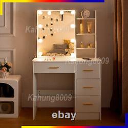 4 Drawers Vanity Table Makeup Desk Dressing Table With 10 LED Sliding Mirror