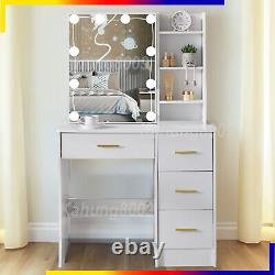 4 Drawers Vanity Table Makeup Desk Dressing Table With 10 LED Sliding Mirror