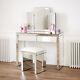 50s Style Angled 2 Drawer Dressing Table Set White Stool Ven25-ven39-ven05w