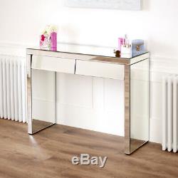50s Style Angled 2 Drawer Mirrored Dressing Table Hall Console Glass VEN25