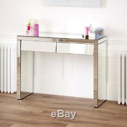 50s Style Angled 2 Drawer Mirrored Dressing Table Hall Console Glass VEN25